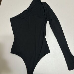 One shoulder black bodysuit with cut out in front